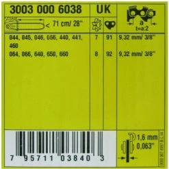 Stihl 30030006038 Rollomatic ES, Sägekette 3/8', 1,6 Mm, 71 Cm 3003 000 6038