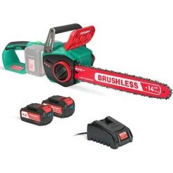 Akku-Kettensäge 36V, HYCHIKA Elektrokettensäge 35.5cm Schwertlänge, 16 M/s Schnittgeschwindigkeit, Bürstenloser Elektromotor Kettensäge Mit 2X4000 MA Li-lon Akku Und Ladegerät