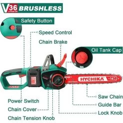 Akku-Kettensäge 36V, HYCHIKA Elektrokettensäge 35.5cm Schwertlänge, 16 M/s Schnittgeschwindigkeit, Bürstenloser Elektromotor Kettensäge Mit 2X4000 MA Li-lon Akku Und Ladegerät -Kettensägen & Zubehör Shop 30511389 5