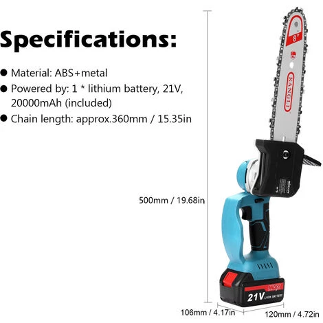 KKmoon, 8 Zoll 21V Elektrische Kettensage, Zwei Batterien Und Ein Ladegerat, 220V EU 5 KKmoon, 8 Zoll 21V Elektrische Kettensage, Zwei Batterien Und Ein Ladegerat, 220V EU – Bild 5