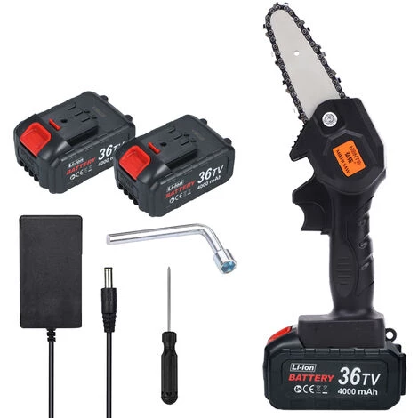 HAPPYSHOPPING Mini Kettensäge Kleine Holzbearbeitungssäge Garten Holzsäge 4000mah 4 Zoll Schwarz Europäischen Standard,Zwei Batterien Und Eine Ladung 2 HAPPYSHOPPING Mini Kettensäge Kleine Holzbearbeitungssäge Garten Holzsäge 4000mah 4 Zoll Schwarz Europäischen Standard,Zwei Batterien Und Eine Ladung – Bild 2