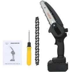 HAPPYSHOPPING Mini-Kettensäge 6-Zoll-Akku-Elektro-Protable-Astsäge 36V Wiederaufladbare Elektro-Holzbearbeitungssägen, Einhand-Gartenschere Kettensäge Für Die Gartenbewirtschaftung Astholzschneiden, EU-STECKER,EU-Stecker, Schwarz -Kettensägen & Zubehör Shop 36694411 3