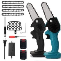 GISAM Elektrische Mini-Kettensägen 21V 2 Batterie Tragbare Elektrosäge Garten Logging 4PCS Extra Kette - Schwarz