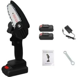 FASGET 4 Zoll Elektrische Kettensäge Akku Säge Mini-Holzschneider 2 Akku Schwarz