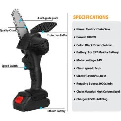 FASGET 4 Zoll Elektrische Kettensäge Akku Säge Mini-Holzschneider 2 Akku Schwarz -Kettensägen & Zubehör Shop 41022057 3