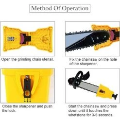 ECHOO Kettensägen-Zahnschärfer, Automatischer Schärfer (1 Stück), Austauschbarer Schärfstein (3 Stück), Einstellung Der Führungsschiene Mit 2 Führungslöchern (gelb) -Kettensägen & Zubehör Shop 43449927 3