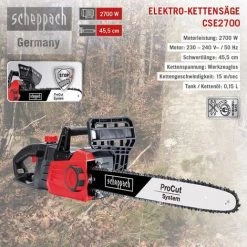 Scheppach Elektro-Kettensäge CSE2700 Schwertlänge 45,5 Cm 18" Kette 2,7 KW -Kettensägen & Zubehör Shop 43864504 5