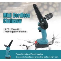 HAPPYSHOPPING Mini-Kettensäge Akku-Kleine Holz-Kettensäge Beschneiden Kettensäge 550W Wiederaufladbare Tragbare Elektrische Säge Zum Schneiden Von Astholz,Blauer EU-Stecker 1 Batterie