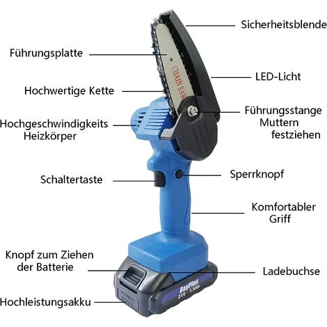 DAY PLUS Akku Kettensäge Mini Kettensäge Mit Akku Elektro Kettensäge 4 Zoll Handkettensäge Schnurloses Mit 1 Batterien & 1 Ketten, Tragbarer Motorsäge Kettensäge Für Häusliche Für Garten Baum Holz 2 DAY PLUS Akku Kettensäge Mini Kettensäge Mit Akku Elektro Kettensäge 4 Zoll Handkettensäge Schnurloses Mit 1 Batterien & 1 Ketten, Tragbarer Motorsäge Kettensäge Für Häusliche Für Garten Baum Holz – Bild 2