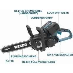 Akku Kettensäge 36V, 2 X 18V 4,0 Ah Kettensäge Akku, 30 Cm Schwertlänge 180 Ml Öltankvolumen 6m/s Kettengeschwindigkeit, WESCO WS8303 -Kettensägen & Zubehör Shop 51649105 4