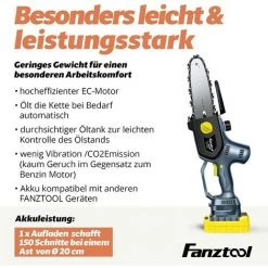 FANZTOOL 20V Akku Handsäge, Kettensäge Mini 1,8 Kg, EC-Motor, 3Ah Akku Mit Ladekabel, 8 Zoll Sägekette, Autoschmierung -Kettensägen & Zubehör Shop 54594875 3
