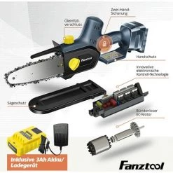 FANZTOOL 20V Akku Handsäge, Kettensäge Mini 1,8 Kg, EC-Motor, 3Ah Akku Mit Ladekabel, 8 Zoll Sägekette, Autoschmierung -Kettensägen & Zubehör Shop 54594875 5
