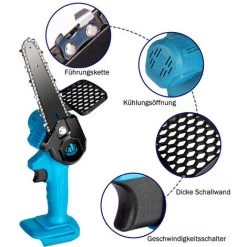 Elektrische Mini-kettensägen | Akku-Kettensägen 6 Zoll 1200W ONEVAN Elektrosäge Kabellos Für Makita 18v Einstellbare Geschwindigkeit Für Holzschnitt - Schwarz Mit 2*Akku, 4*Kette -Kettensägen & Zubehör Shop 56499826 3
