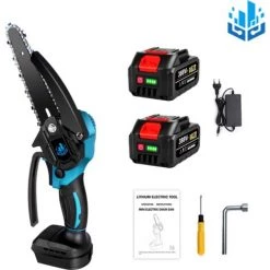 Elektrische Mini-kettensägen Akku-Kettensägen | ONEVAN Elektro-Kettensäge 6 Zoll 1200W Für Makita 18V Akku - Einstellbare Geschwindigkeit Zum Schneiden Von Holz - Blue Mit 2*Akku