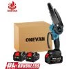 Elektrische Mini-kettensägen | Akku-Kettensägen 1200W ONEVAN - 6 Zoll Blau - Für Makita 18V Akku - Einstellbare Geschwindigkeit Zum Schneiden Von Holz - Mit 2*Batterien