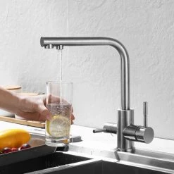 LIFCAUSAL Küchenarmatur Edelstahl Waschbecken Warm- Und Kaltwasseraufbereiter Doppelauslass Wasserhahn -Kettensägen & Zubehör Shop 57710742 4