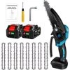 ONEVAN Elektrische Mini-kettensägen | Akku-Kettensägen Bürstenlos 1200W 6 Zoll Blau - Für Makita 18V Akku - Einstellbare Geschwindigkeit Zum Schneiden Von Holz - Mit 2*Batterien, 8*Kette