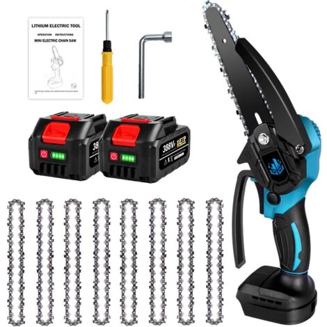 ONEVAN Elektrische Mini-kettensägen | Akku-Kettensägen Bürstenlos 1200W 6 Zoll Blau - Für Makita 18V Akku - Einstellbare Geschwindigkeit Zum Schneiden Von Holz - Mit 2*Batterien, 8*Kette 1 ONEVAN Elektrische Mini-kettensägen | Akku-Kettensägen Bürstenlos 1200W 6 Zoll Blau - Für Makita 18V Akku - Einstellbare Geschwindigkeit Zum Schneiden Von Holz - Mit 2*Batterien, 8*Kette