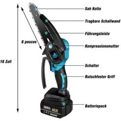 ONEVAN Elektrische Mini-kettensägen | Akku-Kettensägen Bürstenlos 1200W 6 Zoll Blau - Für Makita 18V Akku - Einstellbare Geschwindigkeit Zum Schneiden Von Holz - Mit 2*Batterien, 8*Kette 7 ONEVAN Elektrische Mini-kettensägen | Akku-Kettensägen Bürstenlos 1200W 6 Zoll Blau - Für Makita 18V Akku - Einstellbare Geschwindigkeit Zum Schneiden Von Holz - Mit 2*Batterien, 8*Kette -Kettensägen & Zubehör Shop 57754844 3