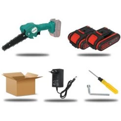 VIOLEWORKS 6-Zoll Akku Kettensäge Motorsäge Elektro Einhandsäge Baumsäge Mit 2 Akkus + Ladegerät Blau