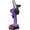 HAPPYSHOPPING 21 V 4-Zoll-wiederaufladbare Lithium-Batterie Elektrische Astsägen Tragbare Kleine Holzspaltkettensägen-Bürstenmotor Einhand-Holzbearbeitungs-Elektrowerkzeug Für Gartenobstgärten,EU -Stecker, Lila