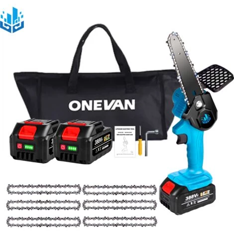 ONEVAN Elektrische Mini-kettensägen | Akku-Kettensägen 6” 1200W Elektrosäge Kabellos Für Makita 18v Akku Einstellbare Geschwindigkeit Für Holzschnitt - Blau - Mit 2*Akku+6*Kette Silber+1*Tasche 1 ONEVAN Elektrische Mini-kettensägen | Akku-Kettensägen 6” 1200W Elektrosäge Kabellos Für Makita 18v Akku Einstellbare Geschwindigkeit Für Holzschnitt - Blau - Mit 2*Akku+6*Kette Silber+1*Tasche