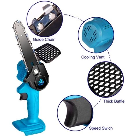 ONEVAN Elektrische Mini-kettensägen 6” Akku-Kettensägen 1200W Für Makita 18V Akku - Blau - Mit 2*Akku 128vf+6*Kette Silber+2*Kettenführung 2 ONEVAN Elektrische Mini-kettensägen 6” Akku-Kettensägen 1200W Für Makita 18V Akku - Blau - Mit 2*Akku 128vf+6*Kette Silber+2*Kettenführung – Bild 2