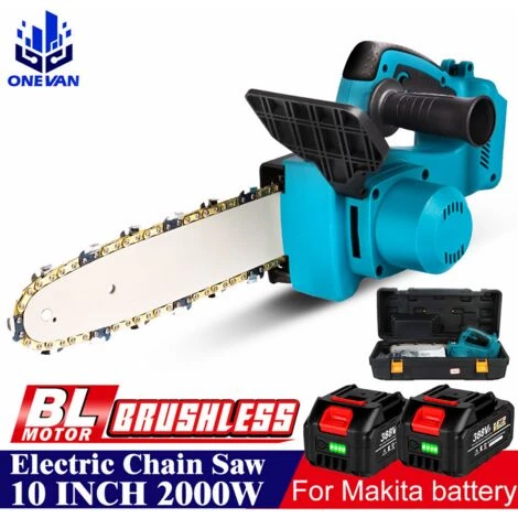 Akku-Kettensäge ONEVAN 10 Zoll Blau Bürstenloser Motor - Für Makita 18V Akku - Mit 2*Akku 18V + Kettensägenkoffer 1 Akku-Kettensäge ONEVAN 10 Zoll Blau Bürstenloser Motor - Für Makita 18V Akku - Mit 2*Akku 18V + Kettensägenkoffer