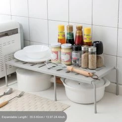 LIFCAUSAL Erweiterbare Küche Lagerregal Rack Stapelbare Speisekammer Regale Küchenschrank Theke Regal Schrank Lagerung Organizer Platzsparend Für Geschirr Gewürz,Grau -Kettensägen & Zubehör Shop 59307583 4