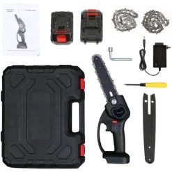 LIFCAUSAL 6-Zoll-Mini-Kettensäge Kleine Kabellose Elektrische Kettensäge Mit 2 * 24 V Handkettensäge Mit 2 Ersatzketten Kleine Tragbare Kettensäge