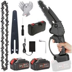 LIFCAUSAL 6-Zoll-Mini-Kettensäge Kleine Kabellose Elektrische Kettensäge Mit 2 * 3000-mAh-Akku 36-V-Handkettensäge Wiederaufladbare Kettensäge Mit Kunststoffverpackung