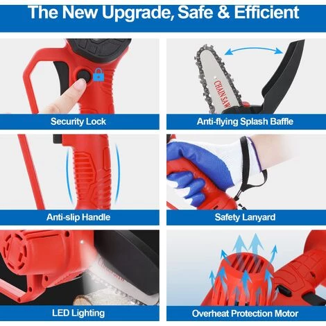 TOLARE Mini Kettensäge, 2 Akku + 1 Ladegerät Tragbare Elektrosäge Garten Logging,Einhand Kettensäge Mini Säge 2 TOLARE Mini Kettensäge, 2 Akku + 1 Ladegerät Tragbare Elektrosäge Garten Logging,Einhand Kettensäge Mini Säge – Bild 2