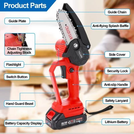 TOLARE Mini Kettensäge, 2 Akku + 1 Ladegerät Tragbare Elektrosäge Garten Logging,Einhand Kettensäge Mini Säge 4 TOLARE Mini Kettensäge, 2 Akku + 1 Ladegerät Tragbare Elektrosäge Garten Logging,Einhand Kettensäge Mini Säge – Bild 4