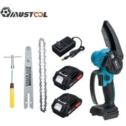 MUSTOOL Elektrische Mini-Kettensägen Akku Kettensäge Motorkettensäge Motorsäge Einhandsäge Mit 2 Batterie