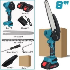 DRILLPRO Elektrische Mini-Kettensägen Elektrische Astsäge Holzbearbeitung Elektrokette Blau Mit 2 Batterie -Kettensägen & Zubehör Shop 59929326 3