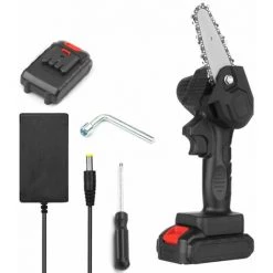 LIFCAUSAL Mini-Kettensäge 4-Zoll-Akku-Elektro-Protable-Astsäge 24-V-wiederaufladbare Elektrische Holzbearbeitungssägen, 2000-mAh-Akku-Einhand-Astschere-Kettensäge Für Den Holzeinschlag Im Garten, Äste, Holzschneiden, EU-STECKER (Black-1 Battery)