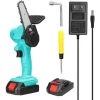 LIFCAUSAL 21 V 4-Zoll-wiederaufladbare Lithium-Batterie Elektrische Astsägen Tragbare Kleine Holzspaltkettensäge Bürstenmotor Einhand-Holzbearbeitungs-Elektrowerkzeug Für Gartenobstgärten (Grün Mit 2 Batterien)