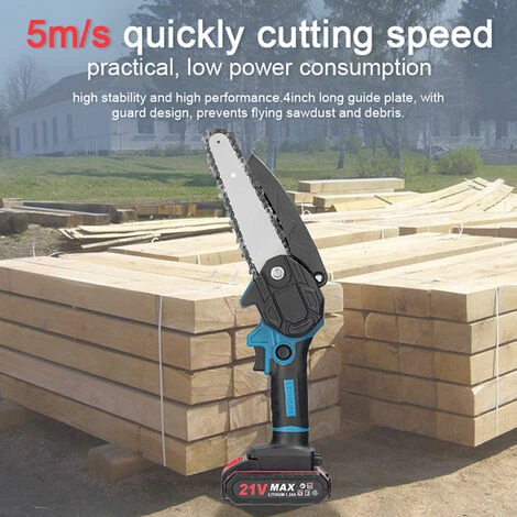 LIFCAUSAL 21 V 6 Zoll Tragbare Elektrische Astsäge Kleine Holzspaltkettensäge Bürstenmotor Einhand-Holzbearbeitungswerkzeug Für Gartenobstgarten (Blau 1 Batterie) 5 LIFCAUSAL 21 V 6 Zoll Tragbare Elektrische Astsäge Kleine Holzspaltkettensäge Bürstenmotor Einhand-Holzbearbeitungswerkzeug Für Gartenobstgarten (Blau 1 Batterie) – Bild 5