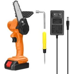 LIFCAUSAL 21 V 4-Zoll-wiederaufladbare Lithium-Batterie Elektrische Astsägen Tragbare Kleine Holzspaltkettensäge Bürstenmotor Einhand-Holzbearbeitungs-Elektrowerkzeug Für Gartenobstgärten (Gelb Mit 1 Batterie)