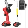 LIFCAUSAL 21 V 4-Zoll-wiederaufladbare Lithium-Batterie Elektrische Astsägen Tragbare Kleine Holzspaltkettensäge Bürstenmotor Einhand-Holzbearbeitungs-Elektrowerkzeug Für Gartenobstgärten (rot Mit 2 Batterien)