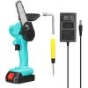 LIFCAUSAL 21 V 4-Zoll-wiederaufladbare Lithium-Batterie Elektrische Astsägen Tragbare Kleine Holzspaltkettensäge Bürstenmotor Einhand-Holzbearbeitungs-Elektrowerkzeug Für Gartenobstgärten (Grün Mit 1 Batterie)