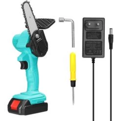 LIFCAUSAL 21 V 4-Zoll-wiederaufladbare Lithium-Batterie Elektrische Astsägen Tragbare Kleine Holzspaltkettensäge Bürstenmotor Einhand-Holzbearbeitungs-Elektrowerkzeug Für Gartenobstgärten (Grün Mit 1 Batterie)
