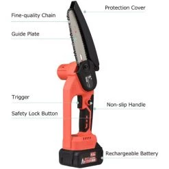 LIFCAUSAL 21 V Bürstenlose Mini-Akku-Kettensäge, 6-Zoll-Elektro-Kettensäge, Hand-Astsäge, 4,0 Ah, Wiederaufladbarer Akku, Schnelles Ladegerät, Angetriebene Astschere, Astschere, Gartenwerkzeug Zum Baumschneiden (6 Zoll, 1 Batterie) -Kettensägen & Zubehör Shop 63705524 4