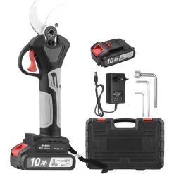 LIFCAUSAL 21 V Bürstenlose Kabellose Elektrische Astschere Wiederaufladbare 2,0 A Lithiumbatteriebetriebene Astschere Gartenschere 40 Mm Schnittdurchmesser 4-Gang-einstellbar Mit Ersatzklinge (EU-Stecker) 2-Batterie-Kombination