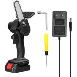 LIFCAUSAL 21 V 4-Zoll-wiederaufladbare Lithium-Batterie Elektrische Astsägen Tragbare Kleine Holzspaltkettensäge Bürstenmotor Einhand-Holzbearbeitungs-Elektrowerkzeug Für Gartenobstgärten (Schwarz Mit 1 Batterie)