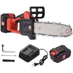 LIFCAUSAL 21 V Bürstenlose Mini-Akku-Kettensäge, 10-Zoll-Elektro-Kettensäge, Hand-Astsäge, 4,0 Ah, Wiederaufladbarer Akku, Schnelles Ladegerät, Angetriebene Astschere, Astschere, Gartenwerkzeug Zum Baumschneiden (10 Zoll, 2 Batterien)