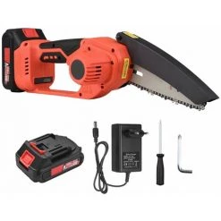 LIFCAUSAL 21 V Bürstenlose Mini-Akku-Kettensäge 6-Zoll-Elektro-Kettensäge Hand-Astsäge 2,0-Ah-Akku Schnellladegerät Angetriebene Baumzweig-Gartenschere Astschere Gartenwerkzeug Zum Baumbeschneiden (2 Batterien)