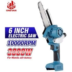 ONEVAN 3000W 6-Zoll-Automatikspray Elektrosäge Kettensägenöl Holzbearbeitungswerkzeug Ohne Batterie Mit Box Für Makita 18V Batterie