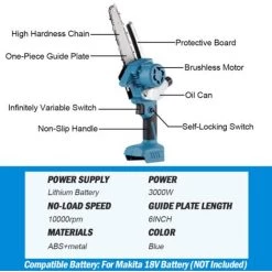 ONEVAN 3000W 6-Zoll-Automatikspray Elektrosäge Kettensägenöl Holzbearbeitungswerkzeug Ohne Batterie Mit Box Für Makita 18V Batterie -Kettensägen & Zubehör Shop 63951543 3