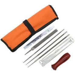 LIFCAUSAL 8 PCS Chainsaw Sharpener File Kit Handwerkzeug Zum Schärfen Von Elektrischen Kettensägen Enthält 5/32 3/16 7/32 Zoll Rundfeile, Flachfeile, Holzgriff, Feilenführung, Tiefenmesser, Tasche